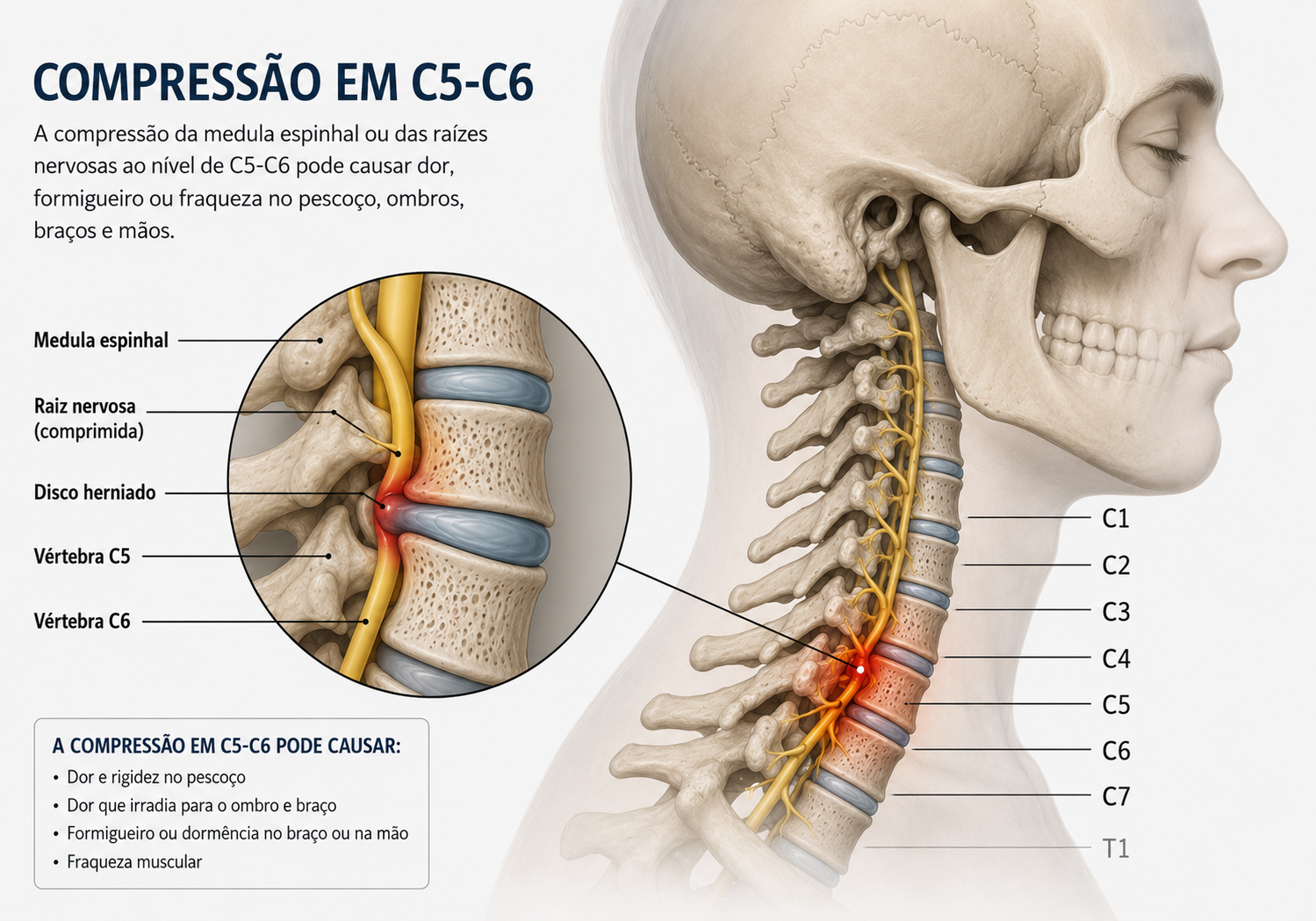 Diagrama da coluna cervical com vértebras C5-C6 destacadas